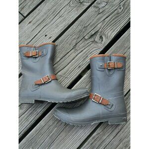 Womens Sperry Size 10 Top Sider Rubber Rain Boots Leather Buckles Gray